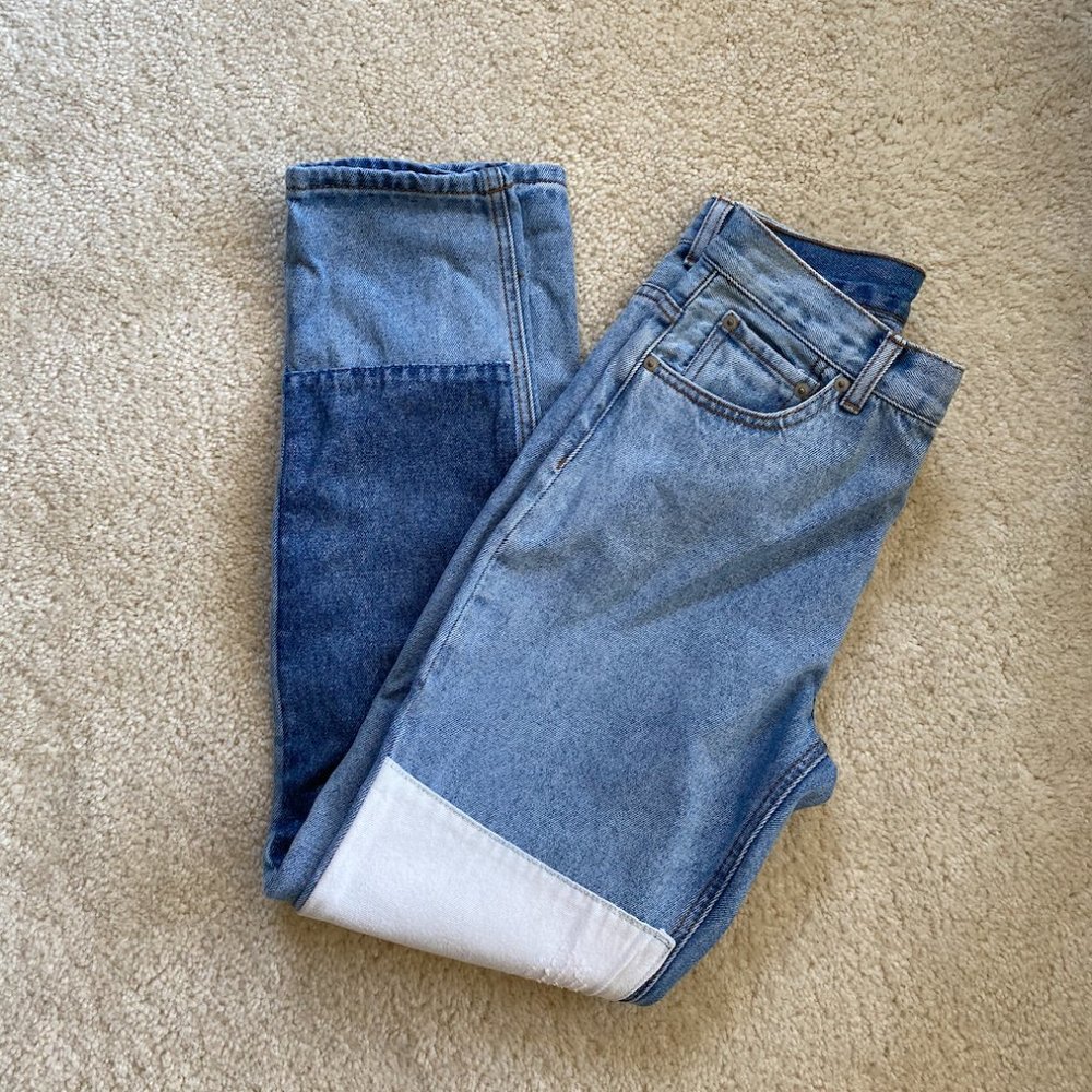 Brandy Melville Two Tone Patchwork Denim Jeans - image 2